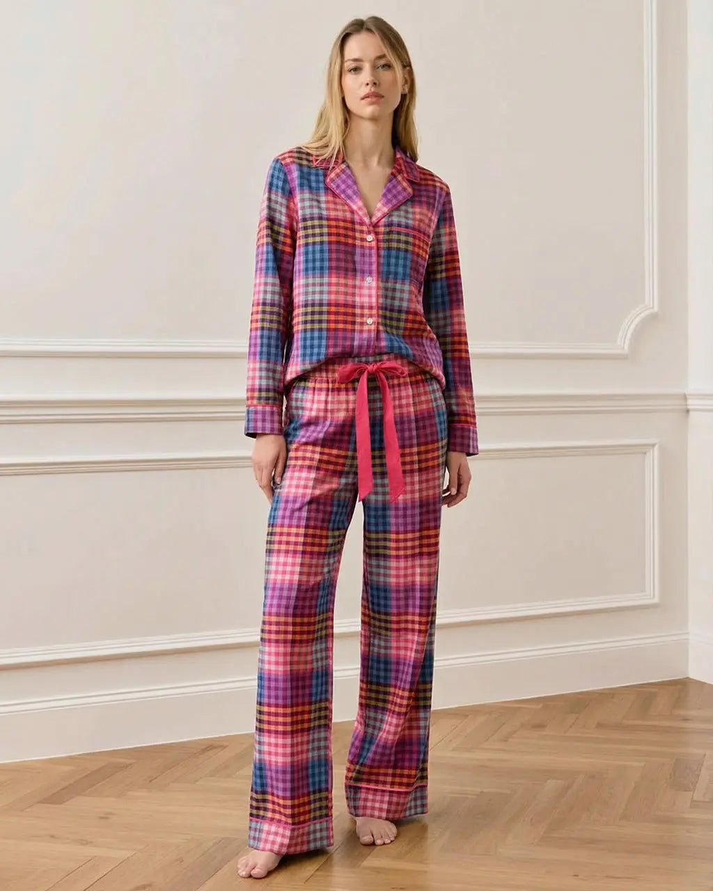 Rainbow Plaid Print Pajama Set OMFORT