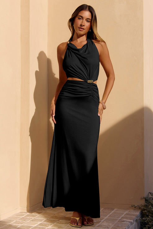 Euphoria Halter Maxi Dress Black OMFORT