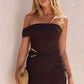 Heart For You One Shoulder Mesh Maxi Dress Brown OMFORT