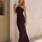 Heart For You One Shoulder Mesh Maxi Dress Brown OMFORT