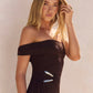 Heart For You One Shoulder Mesh Maxi Dress Brown OMFORT