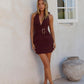 Height Of Glory Halter Mini Dress Brown OMFORT