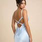 SOLACE  Light Blue Satin Fabric Slim Fit Midi Slip Dress?