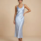 SOLACE  Light Blue Satin Fabric Slim Fit Midi Slip Dress?
