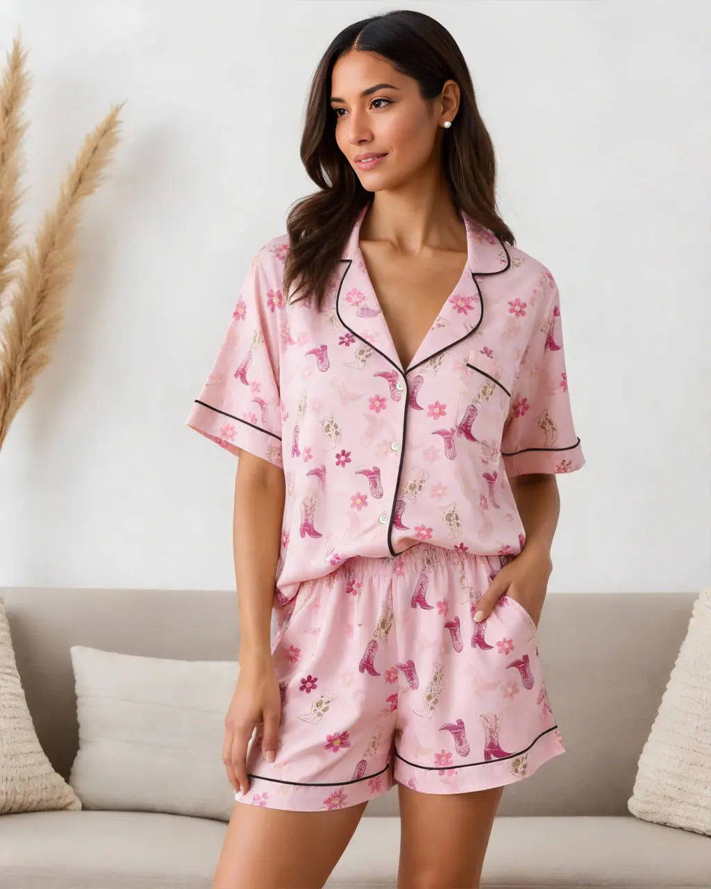 Cowgirl Boot Print Pajama Set OMFORT