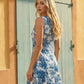 SOLACE  Blue Toile Print Sleeveless A-line Mini Dress?