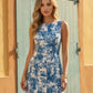 SOLACE  Blue Toile Print Sleeveless A-line Mini Dress?