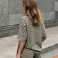 SOLACE  Beige Black Stripe Contrast Collar Oversized Short Sleeve T-Shirt Wide Leg Shorts Set?