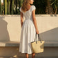 SOLACE  White Square Neck Puff Sleeve Smocked Waist Midi Dress?