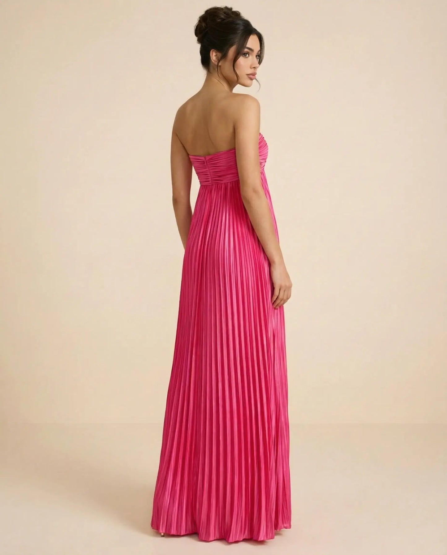SOLACE  Fuchsia Pink Pleated Fabric Flowy Fit Maxi Dress?