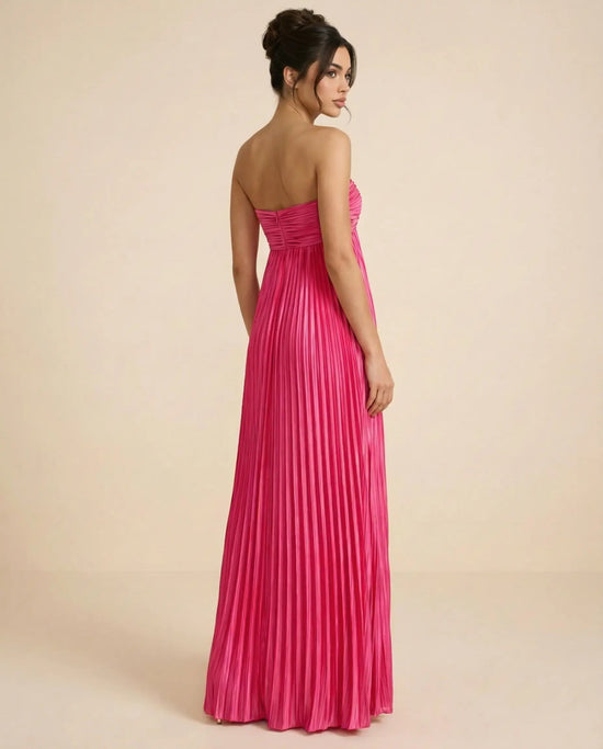 SOLACE  Fuchsia Pink Pleated Fabric Flowy Fit Maxi Dress?