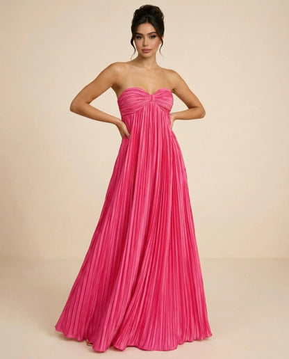 SOLACE  Fuchsia Pink Pleated Fabric Flowy Fit Maxi Dress?