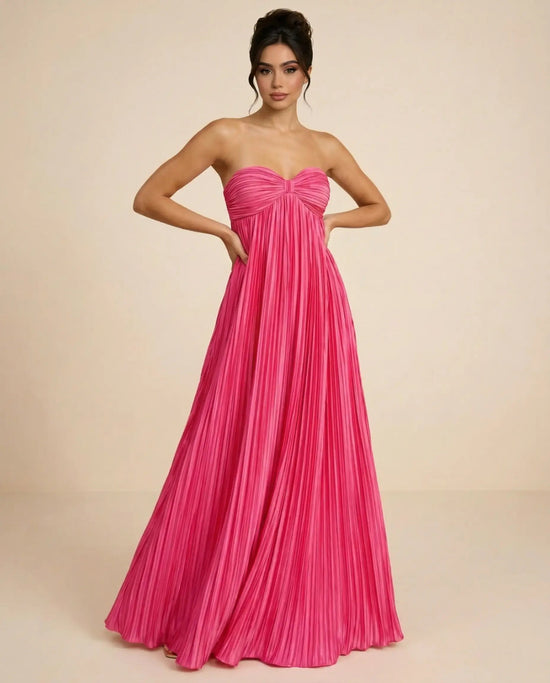 SOLACE  Fuchsia Pink Pleated Fabric Flowy Fit Maxi Dress?