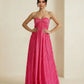 SOLACE  Fuchsia Pink Pleated Fabric Flowy Fit Maxi Dress?