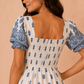 Jazmin Blue Border Print Midi Dress OMFORT