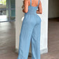 V-Neck Adjustable Thick Straps Denim Overalls Casual Shirred Back Wide Leg Suspender Jumpsuit mysite