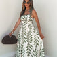 Leaf Print Tie Strap Maxi Dress - Green OMFORT