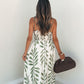 Leaf Print Tie Strap Maxi Dress - Green OMFORT