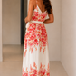 Leliana Cream and Pink Floral Belted Midi Dress OMFORT