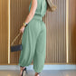 Padded Shoulders Sleeveless Cinched Waist Side High Slit Overalls Casual Hollow-out Back Ruched Jumpsuit Omfort