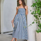Navy and Ivory Striped Smocked Midi Dress OMFORT