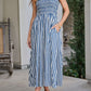Navy and Ivory Striped Smocked Midi Dress OMFORT