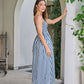 Navy and Ivory Striped Smocked Midi Dress OMFORT