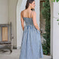 Navy and Ivory Striped Smocked Midi Dress OMFORT