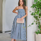 Navy and Ivory Striped Smocked Midi Dress OMFORT