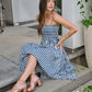 Navy and Ivory Striped Smocked Midi Dress OMFORT