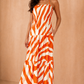 Neve Orange Printed Halterneck Tiered Maxi Dress OMFORT