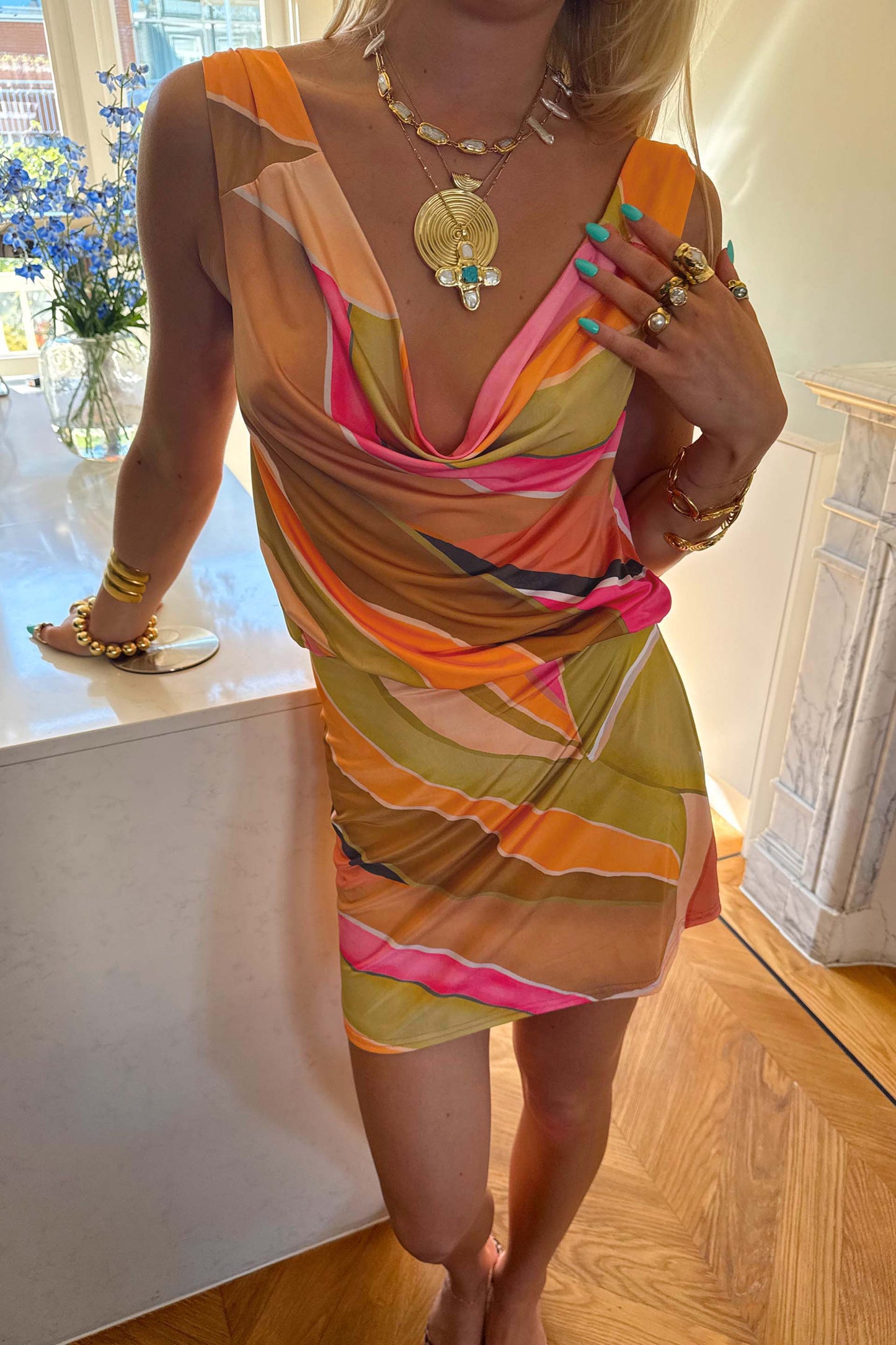 Green Abstract Leila Mini Dress OMFORT