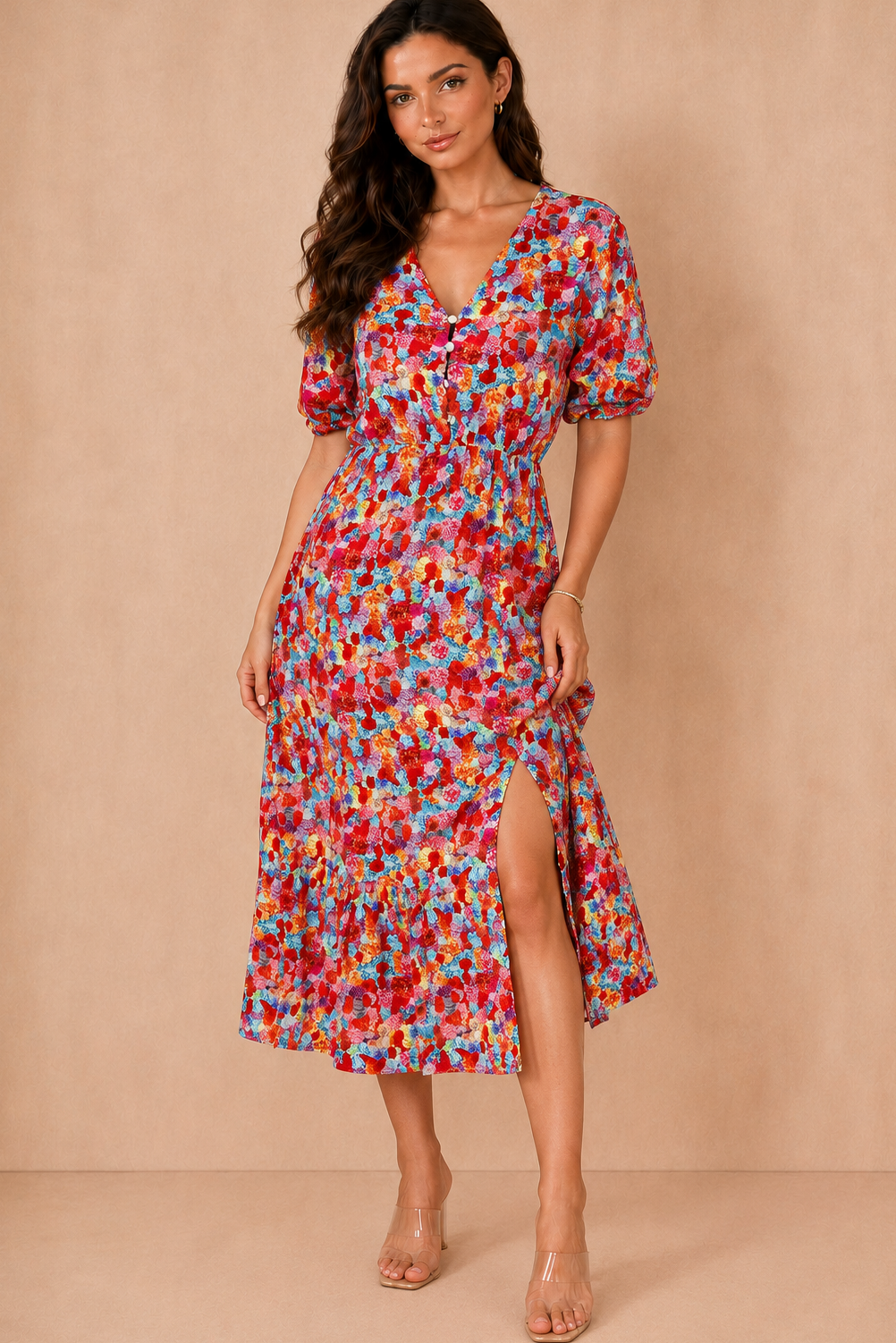 Nigella Multi Print Midi Dress OMFORT