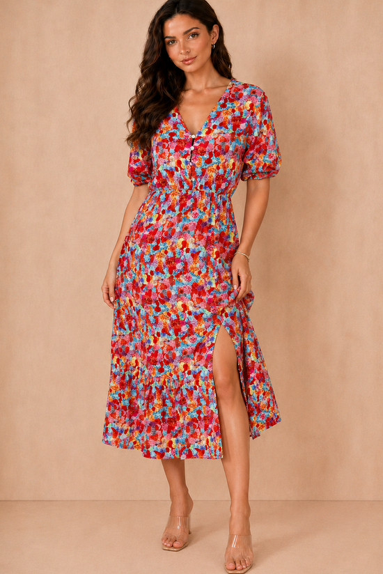Nigella Multi Print Midi Dress OMFORT