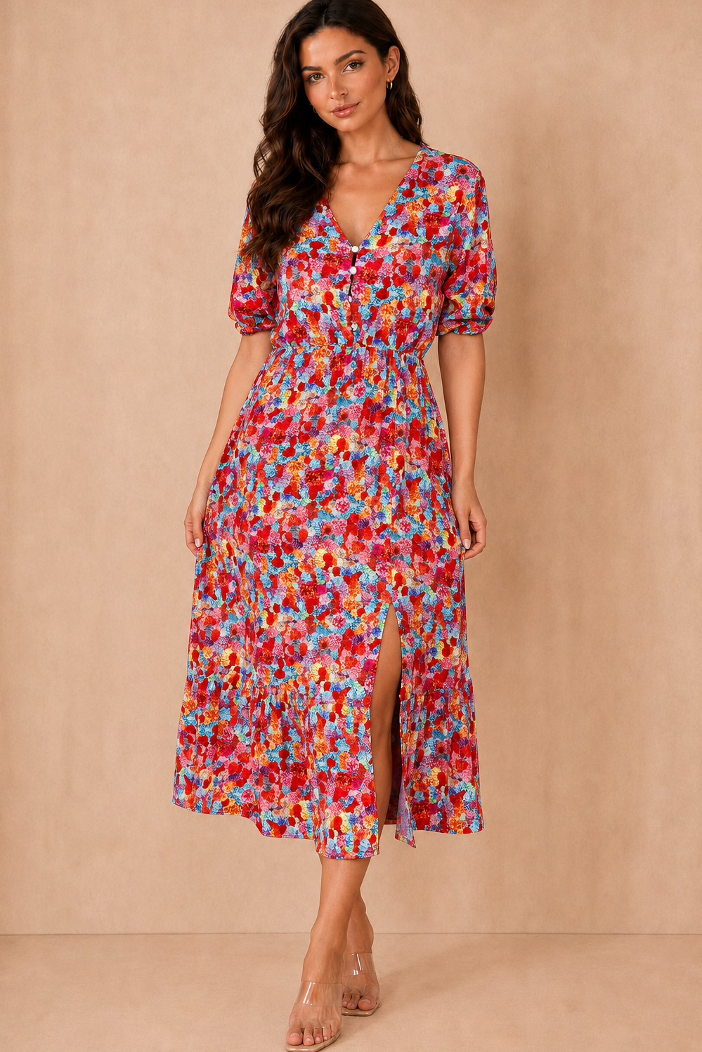 Nigella Multi Print Midi Dress OMFORT