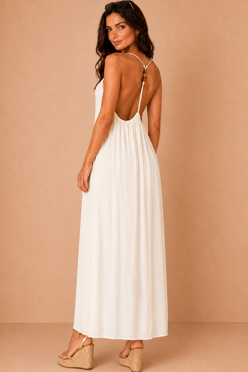 Olene Cream Trapeze Maxi Dress OMFORT