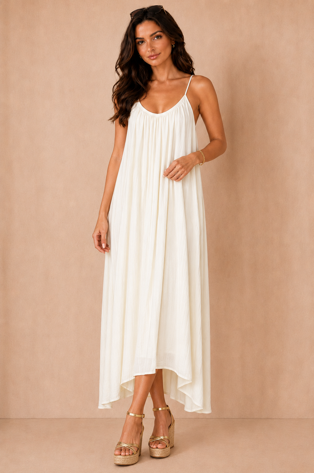 Olene Cream Trapeze Maxi Dress OMFORT