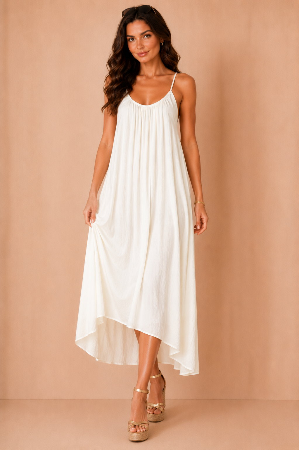 Olene Cream Trapeze Maxi Dress OMFORT