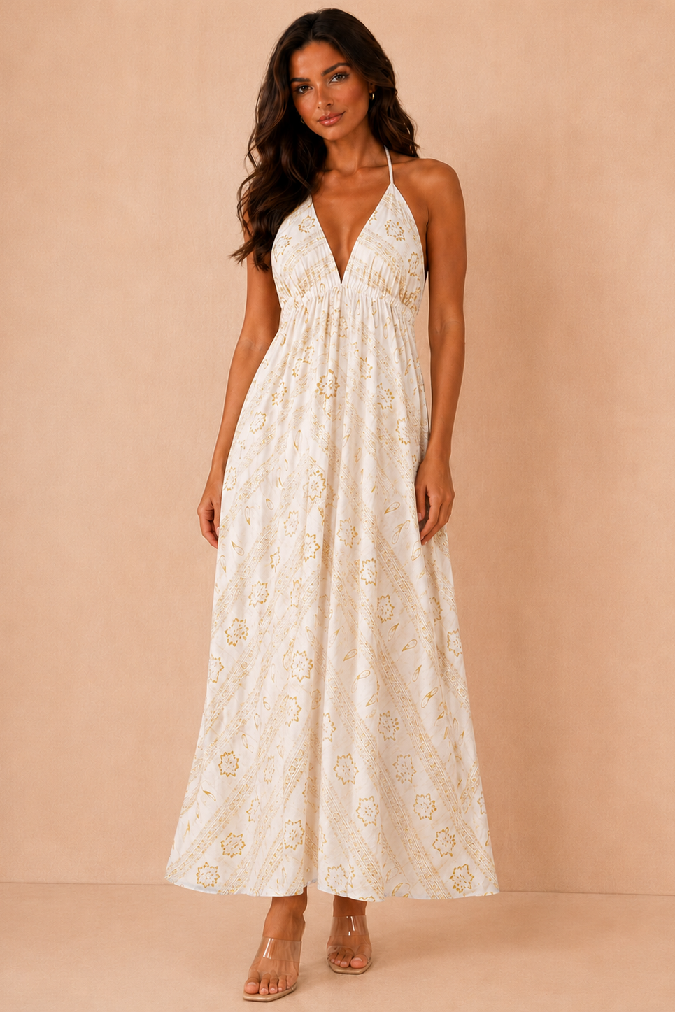 Ophelia Cream Boho Halter Neck Dress OMFORT