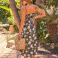 Palm Shade Floral Midi Dress - Black OMFORT