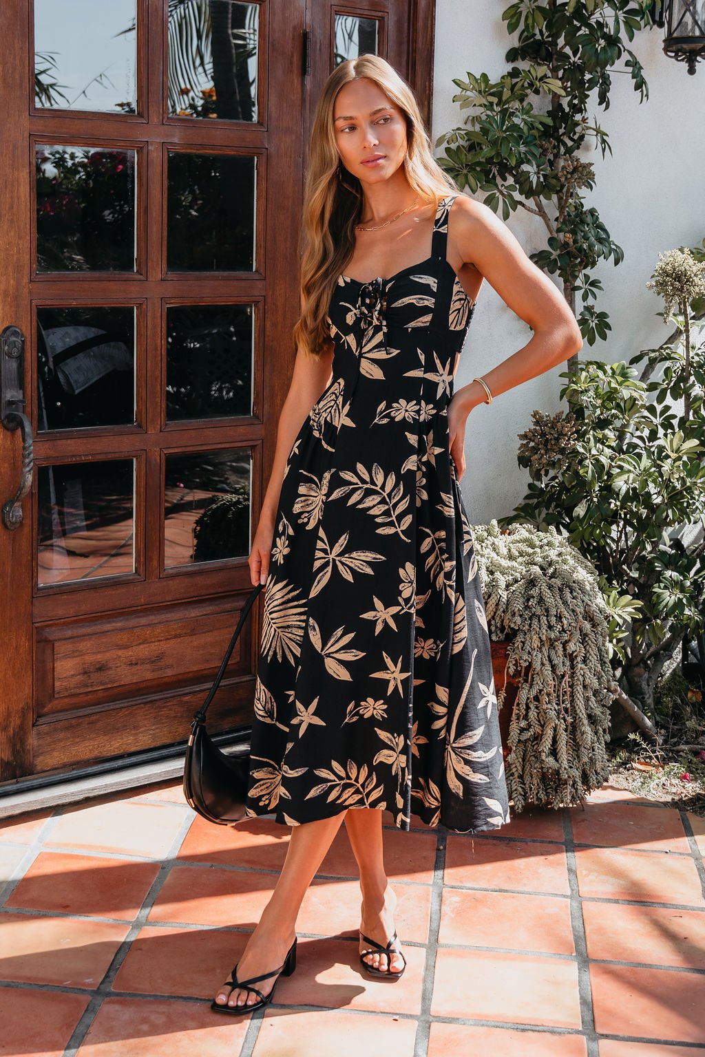 Paloma Black Tropical Print Midi Dress OMFORT