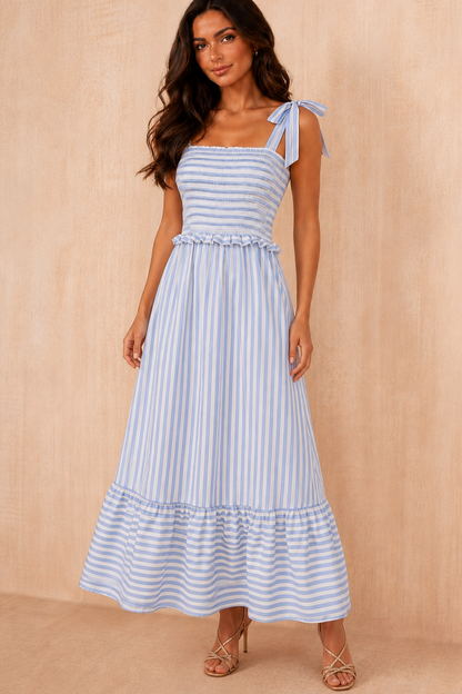 Parker Blue and White Striped Maxi Dress OMFORT