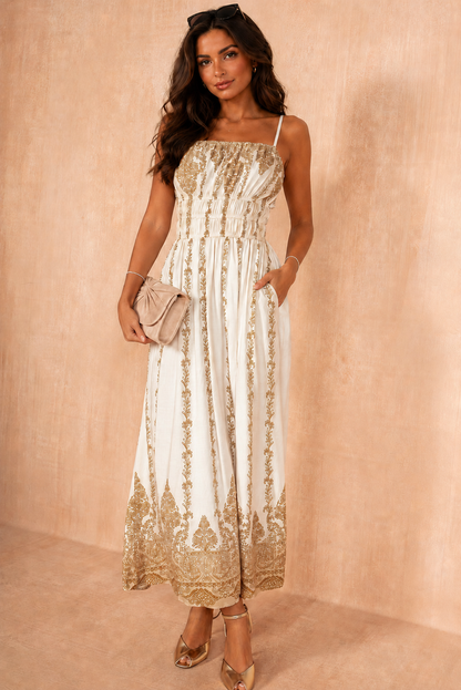 Payton Cream Boho Vine Print Cami Dress OMFORT