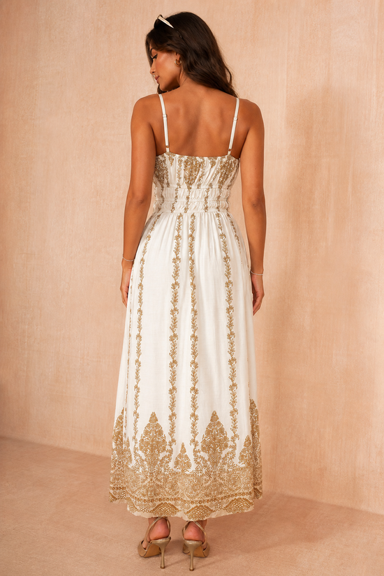 Payton Cream Boho Vine Print Cami Dress OMFORT
