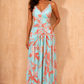 Peri Leaf Print Open Back Midi Dress OMFORT