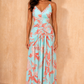 Peri Leaf Print Open Back Midi Dress OMFORT