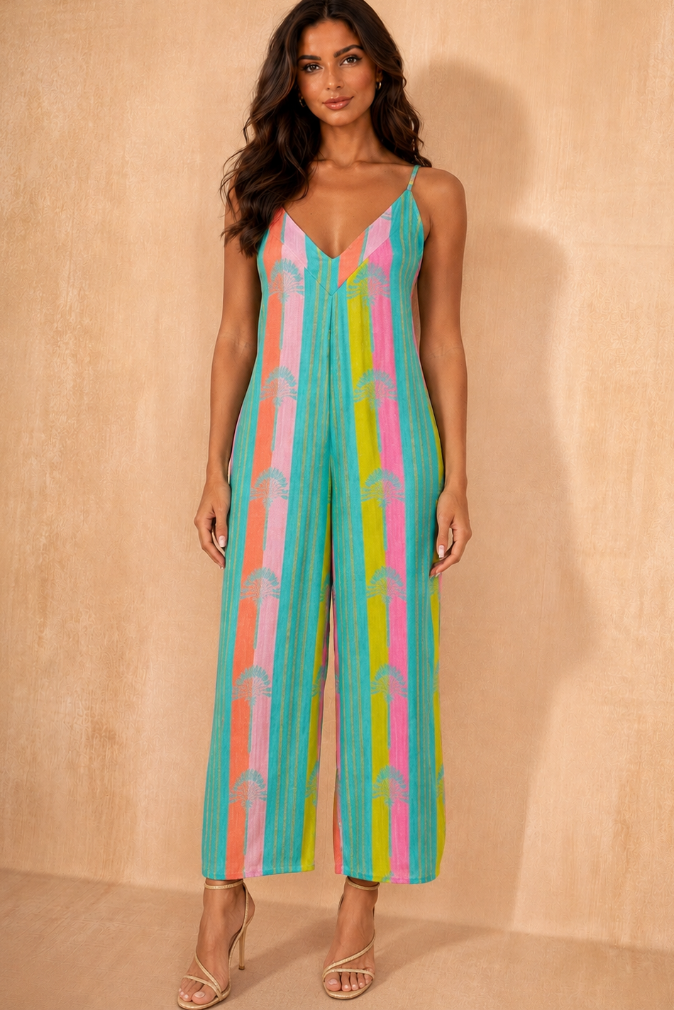 Priscilla Turquoise Cotton Printed Jumpsuit OMFORT