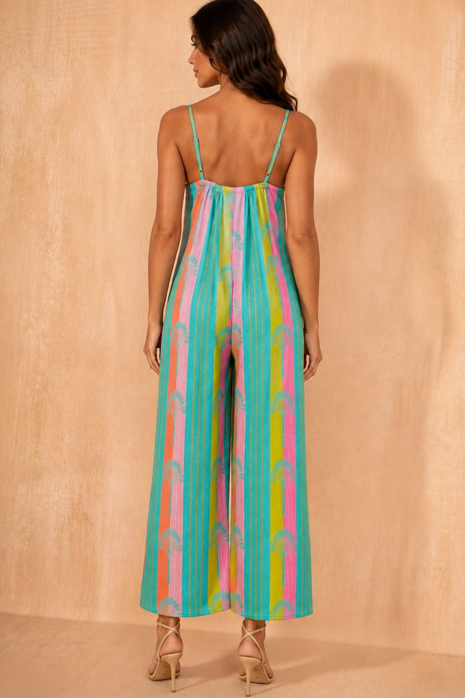 Priscilla Turquoise Cotton Printed Jumpsuit OMFORT