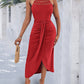 Halter Tie Criss Cross Front Knit Jacquard Textured Slit Dress Casual Hollow-out Draped Vacation Dress Omfort