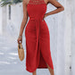 Halter Tie Criss Cross Front Knit Jacquard Textured Slit Dress Casual Hollow-out Draped Vacation Dress Omfort
